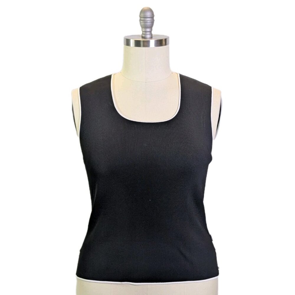 Vintage BCBG Max Azria Knit Shell Top Black White Trim